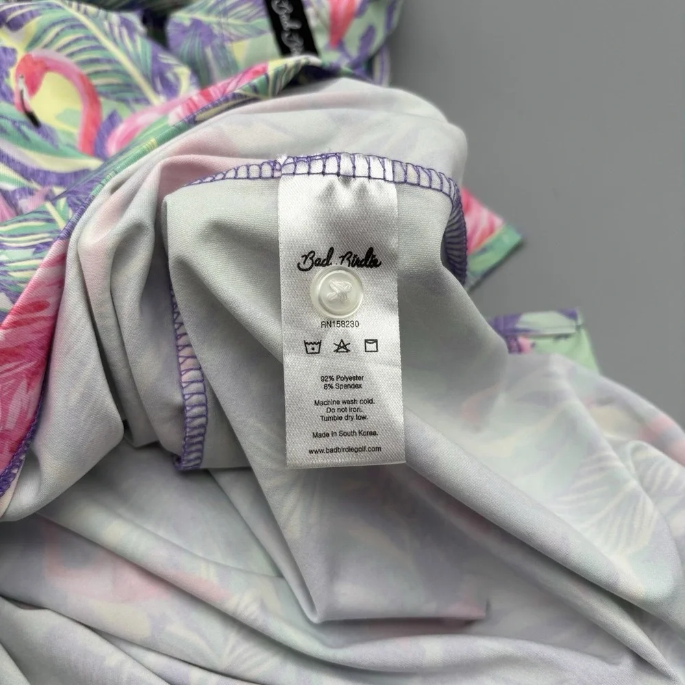 Bad Birdie Performance Polo Shirt‎ Men's XL Flamingo All Over Print Floral Golf